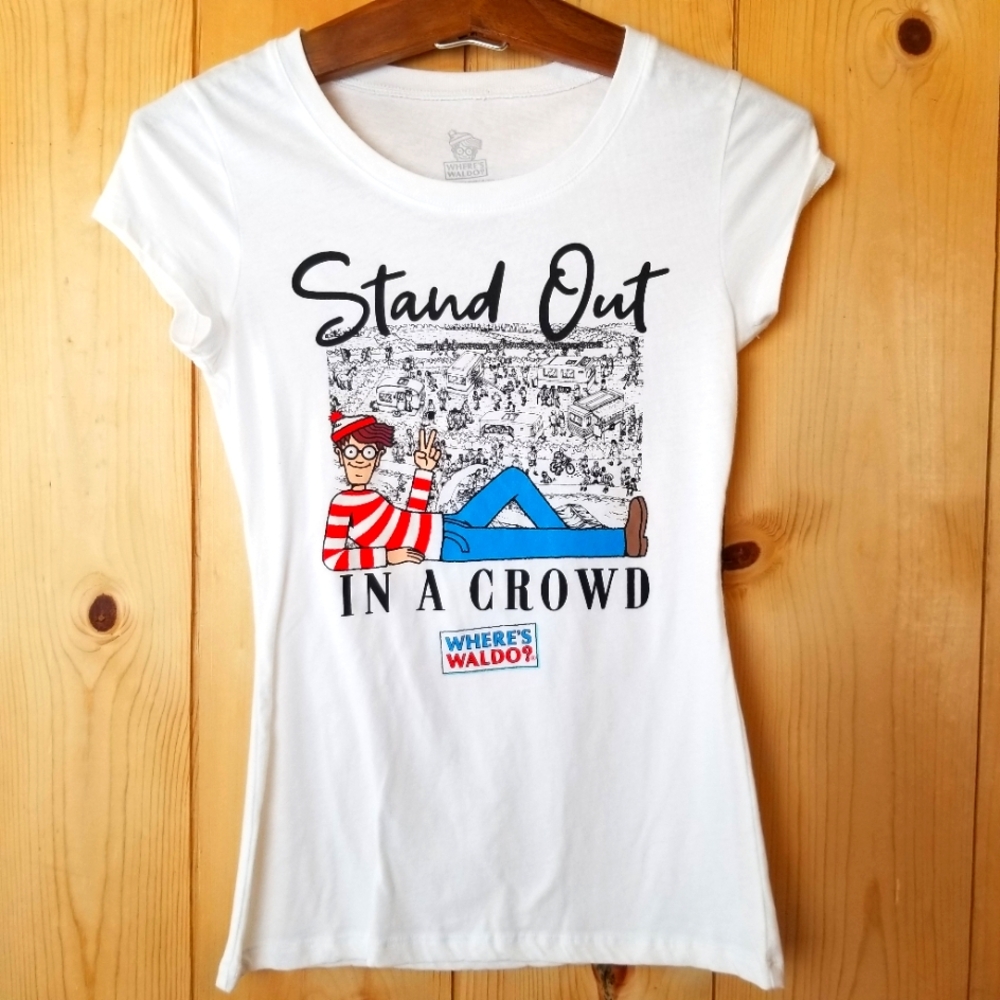 Where's Waldo Cotton Blend  Juniors Graphic Cap Sleeve Crew Neck T-shirt
